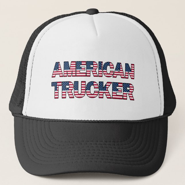 American Trucker Letters Flag Patriotic Road Hat (Front)