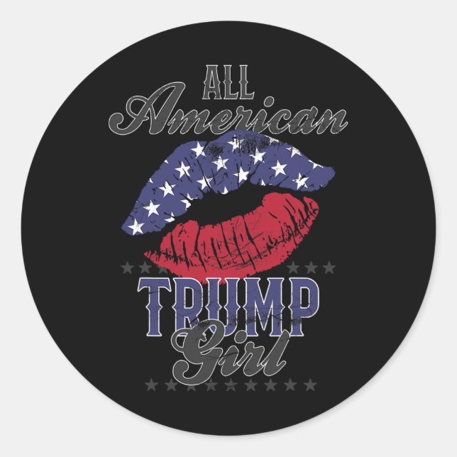 American Trump Girl Usa Flag Lips Gop Vote 2024  Classic Round Sticker (Front)