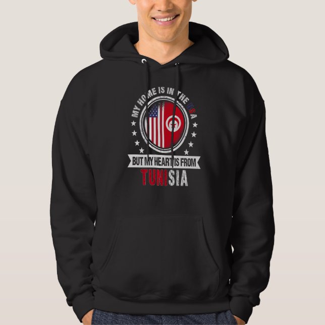 American Tunisian Flag Heart from Tunisia American Hoodie (Front)