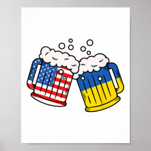 American Ukraine Flag Beer Mug Ukrainian Heritage Poster