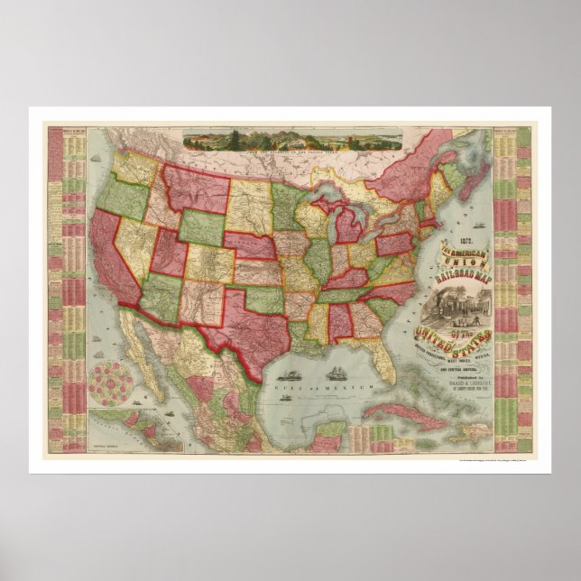 American Union Railroad Map 1872 Poster (Front)