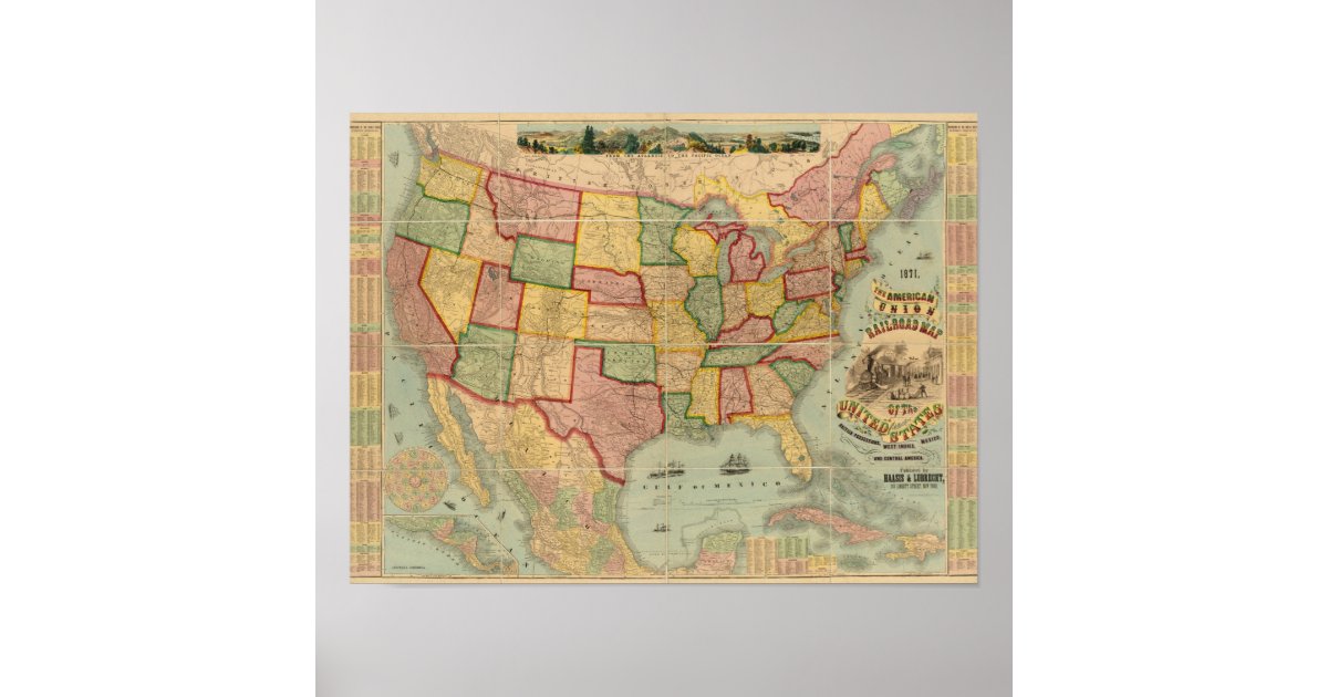 American Union Railroad Map of The United States Poster | Zazzle