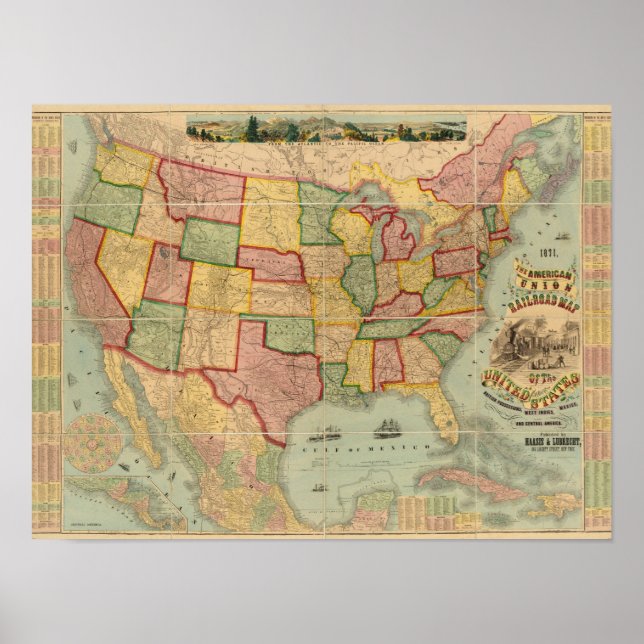 American Union Railroad Map of The United States Poster (Front)