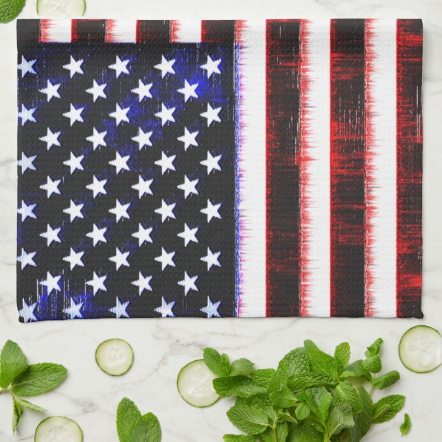 American United States - USA flag, notched drizzle Tea Towel (Folded)