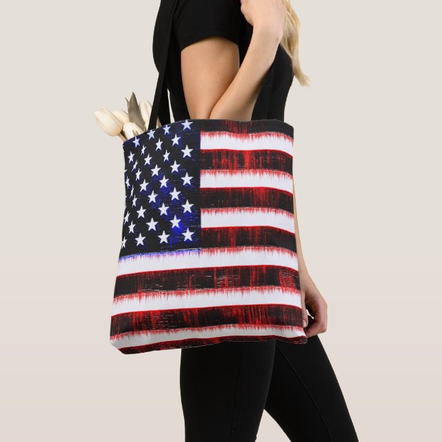American United States - USA flag, notched drizzle Tote Bag (Close Up)
