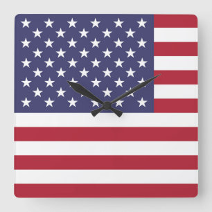 American United States USA Flag Square Wall Clock