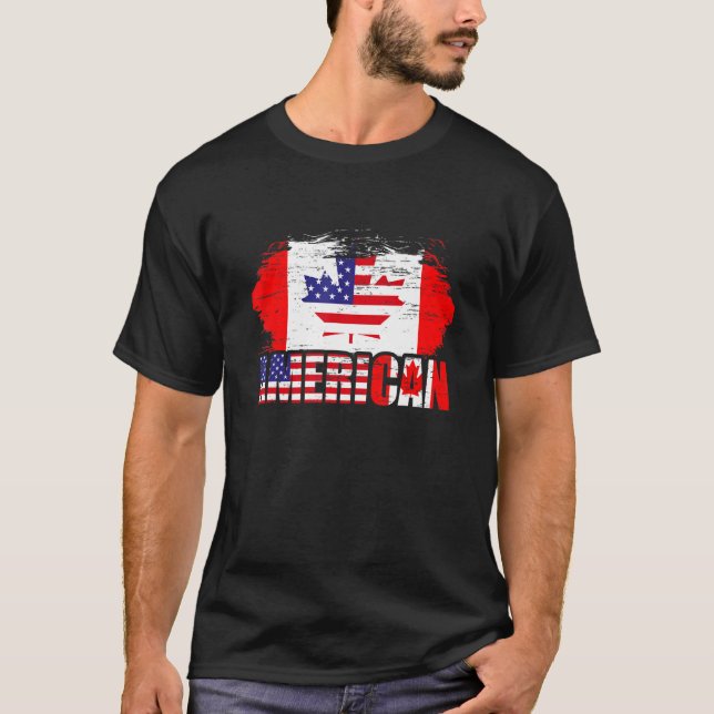 American Us Eh American Flag Canadian Flag Canada  T-Shirt (Front)