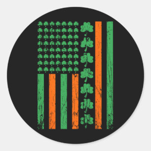 American Us Flag Clovers St Patricks Irish Shamroc Classic Round Sticker