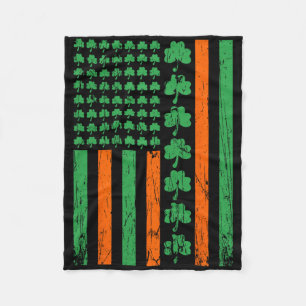 American Us Flag Clovers St Patricks Irish Shamroc Fleece Blanket