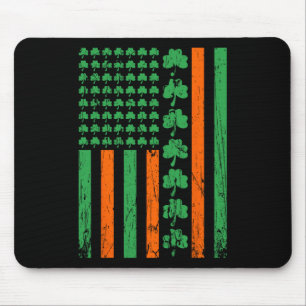 American Us Flag Clovers St Patricks Irish Shamroc Mouse Pad
