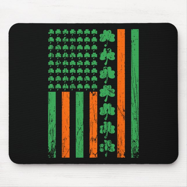 American Us Flag Clovers St Patricks Irish Shamroc Mouse Pad (Front)