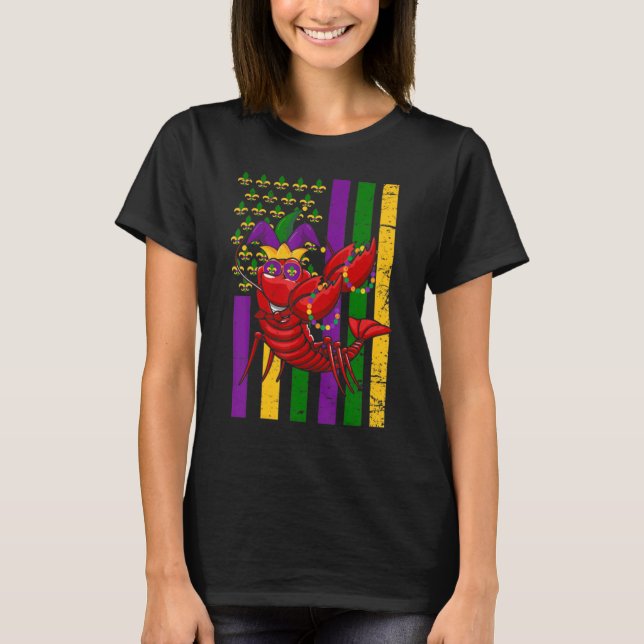American US Flag Crawfish Funny Mardi Gras Carniva T-Shirt (Front)