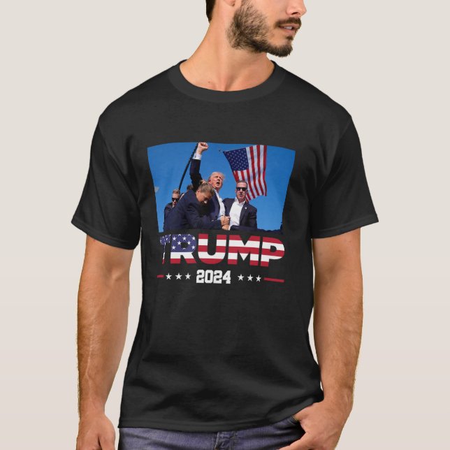 American US Flag Donald Trump Election Rally Shoot T-Shirt (Front)