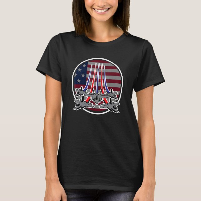 American US Flag Fighter Aircraft Pilot Airplane T-Shirt (Front)