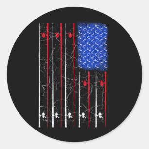 American Us Flag Fishing Rod Top Classic Round Sticker