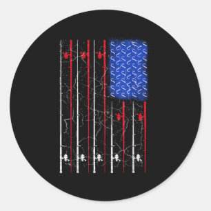 American Us Flag Fishing Rod Top, Cool Fisherman T Classic Round Sticker