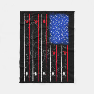 American Us Flag Fishing Rod Top, Cool Fisherman T Fleece Blanket