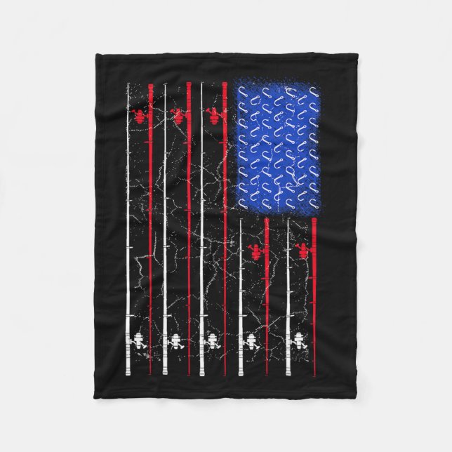 American Us Flag Fishing Rod Top  Fleece Blanket (Front)