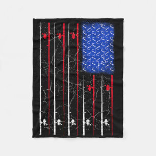 American Us Flag Fishing Rod Top Fleece Blanket