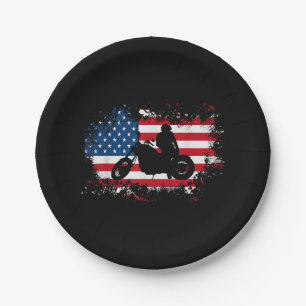 American US Flag Motorcycle Funny Sport Lover Paper Plate
