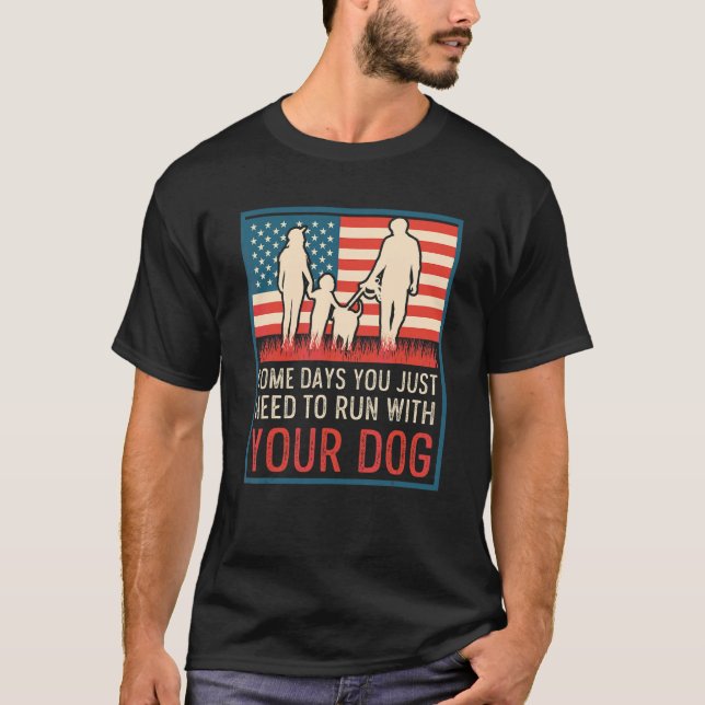 American Us Flag Personal Trainer Dog Running T-Shirt (Front)