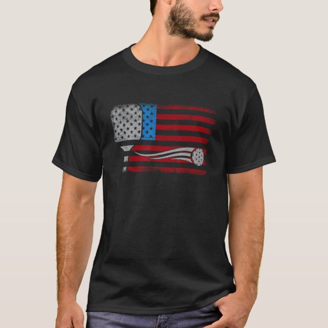 American US Flag Pickleball Player Paddleball 4th  T-Shirt (Front)