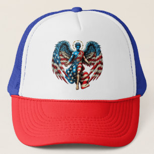 American USA Flag Angel Man Patriotic Art Trucker Hat