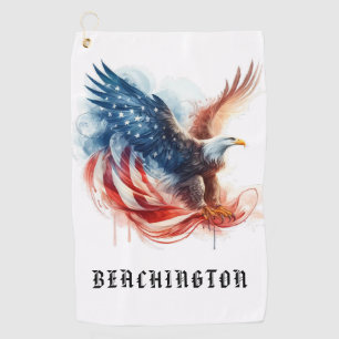 *~* American USA Flag AP16 Bald EAGLE Golf Towel