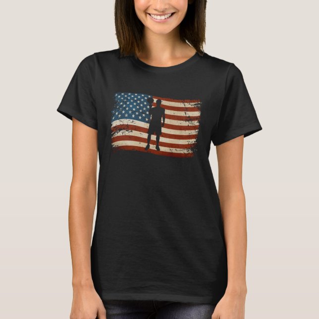 American USA flag basketball Patriotic Sports Gear T-Shirt (Front)