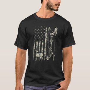 American USA Flag Bow Deer Hunting Hunter Camoufla T-Shirt