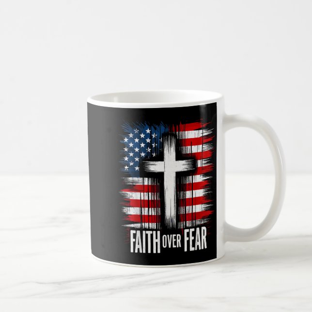 American Usa Flag Christ Faith Over Fear With Cros Coffee Mug (Right)