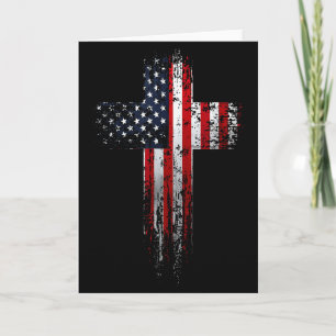 American Usa Flag Christian Cross Card