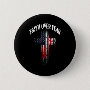 American Usa Flag Christian Cross Faith Over Fear 6 Cm Round Badge