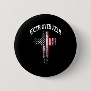 American Usa Flag Christian Cross Faith Over Fear 6 Cm Round Badge