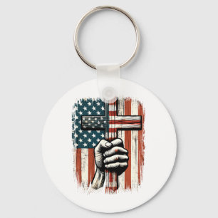 American Usa Flag Christian Cross Jesus 4th Of Jul Key Ring