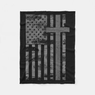 American Usa Flag Christian Faith Cross Patriotic  Fleece Blanket