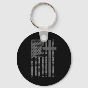 American Usa Flag Christian Faith Cross Patriotic Key Ring