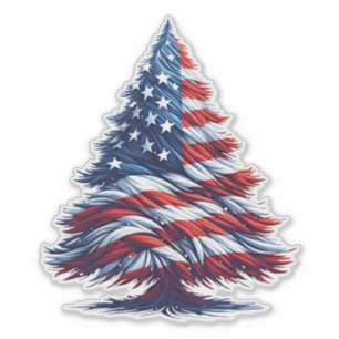 American USA Flag Christmas tree Patriotic Art