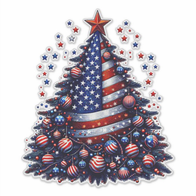 American USA Flag Christmas tree Patriotic Art (Front)