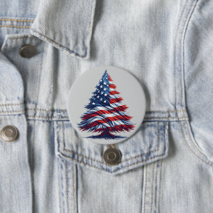 American USA Flag Christmas tree Patriotic Art 7.5 Cm Round Badge