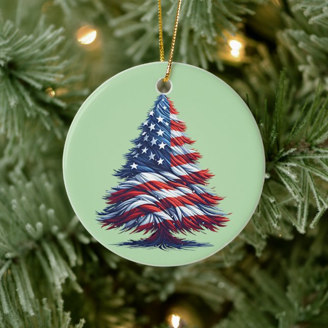 American USA Flag Christmas tree Patriotic Art Ceramic Ornament (Tree)