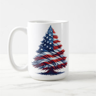 American USA Flag Christmas tree Patriotic Art Coffee Mug