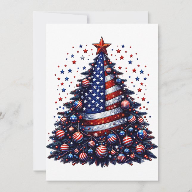 American USA Flag Christmas tree Patriotic Art Invitation (Front)