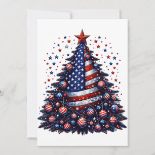 American USA Flag Christmas tree Patriotic Art Invitation