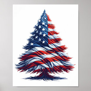 American USA Flag Christmas tree Patriotic Art Poster