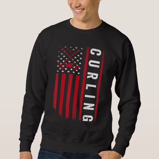 American USA Flag Curling Gifts For Men Women Curl Sweatshirt (Front)