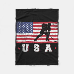 American Usa Flag Ice Hockey T-shirt Patriotic Spo Fleece Blanket