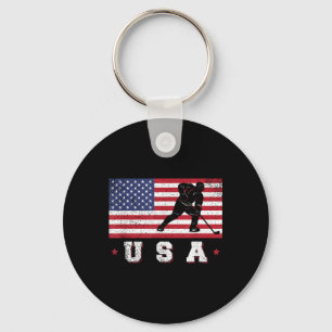 American Usa Flag Ice Hockey T-shirt Patriotic Spo Key Ring