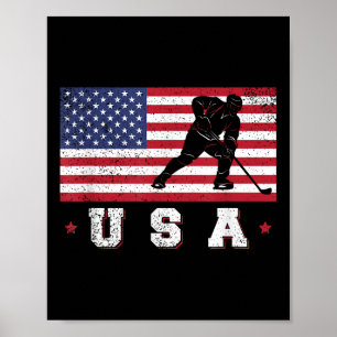 American Usa Flag Ice Hockey T-shirt Patriotic Spo Poster