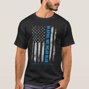 American USA Flag In April We Wear Blue Autism Awa T-Shirt